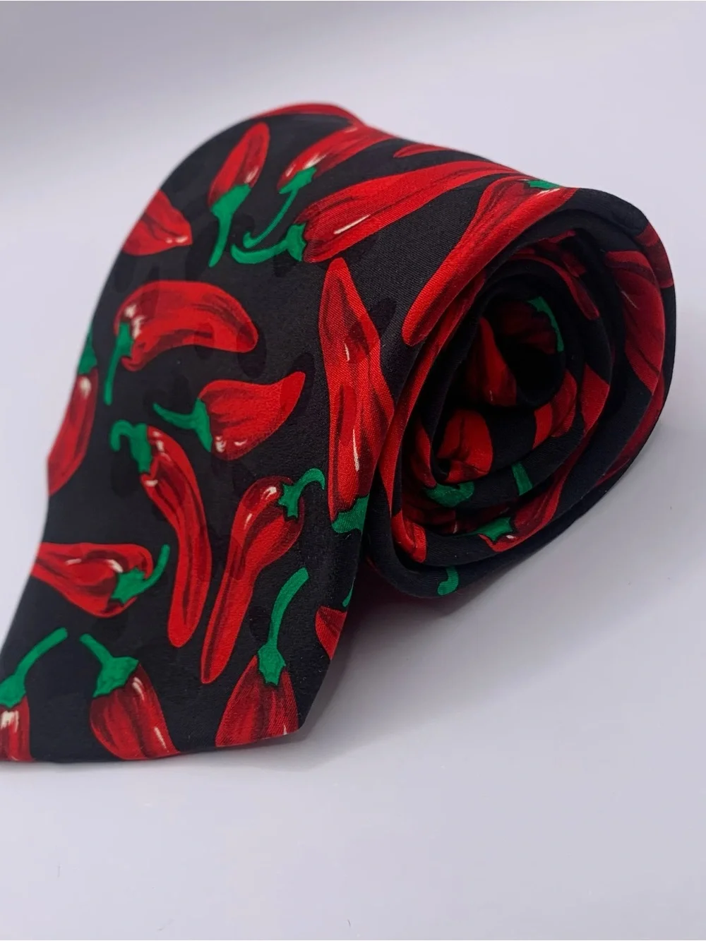 Addiction Black Tie with Red Chili Pepper Motif Pepper spicy festive